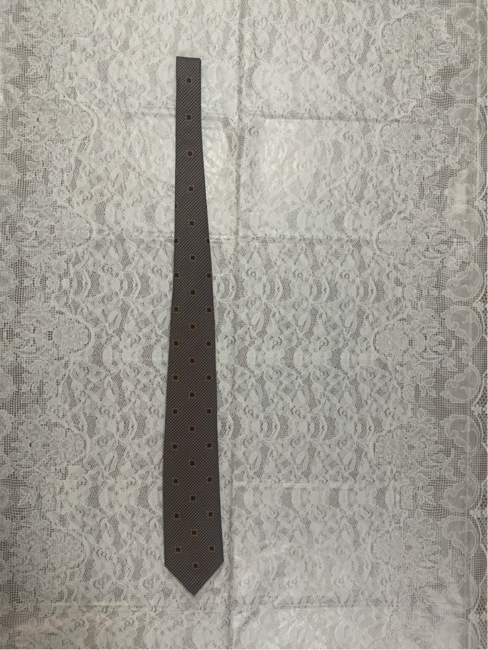Robert Talbott Best of Class Silk Brown-Gray Tie with Blue Square Accents